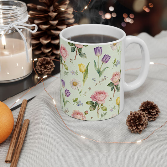 Floral Ceramic Mug | Vintage Flower Design, Tea Lover Gift, Coffee Cup, Home Decor, Spring Gifts