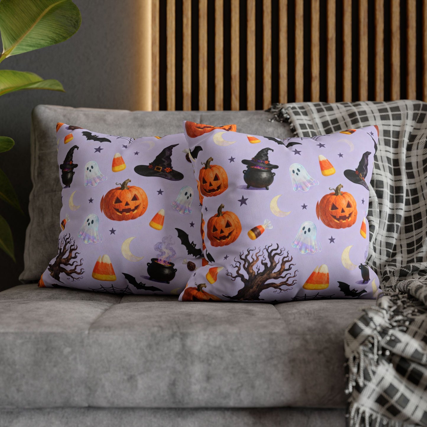 Halloween-Themed Faux Suede Pillowcase, Spooky Decor, Witchy Vibes, Cushion Cover, Fall Home Accents