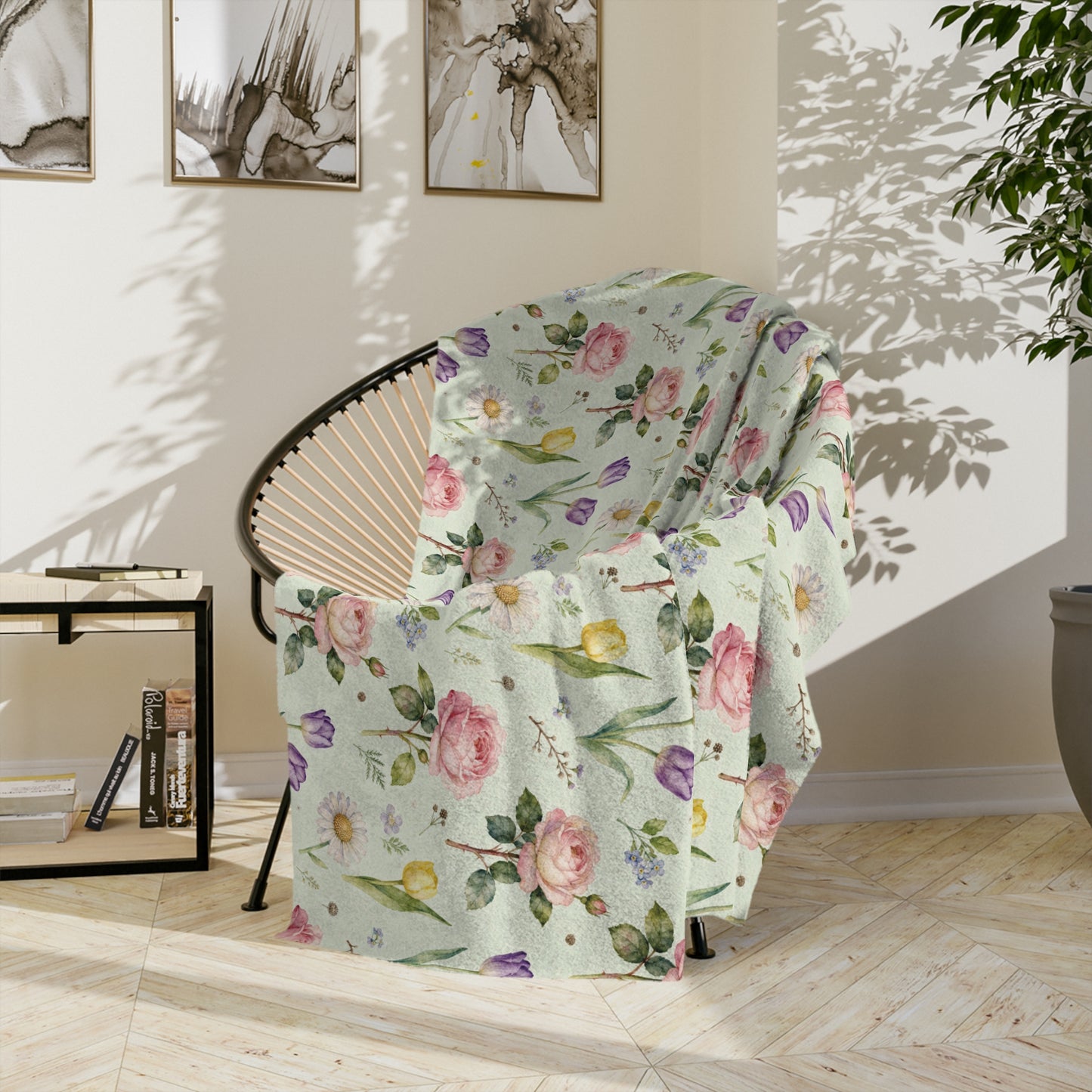 Floral Velveteen Microfiber Blanket, Cozy Throw, Soft Blanket for Home Decor, Spring Gift, Lightweight Comfort Blanket