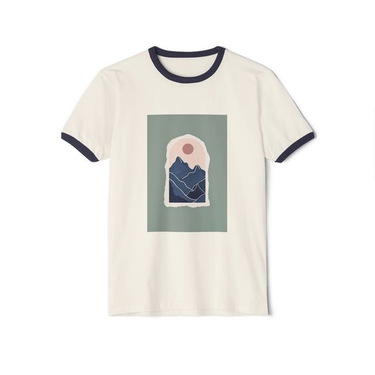 Mountain Sun Unisex Cotton Ringer T-Shirt, Casual Tee, Summer Wear, Gift for Him/Her, Nature Lover Shirt, Outdoor Adventure Clothing