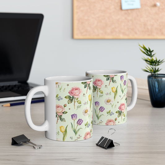 Floral Ceramic Mug | Vintage Flower Design, Tea Lover Gift, Coffee Cup, Home Decor, Spring Gifts