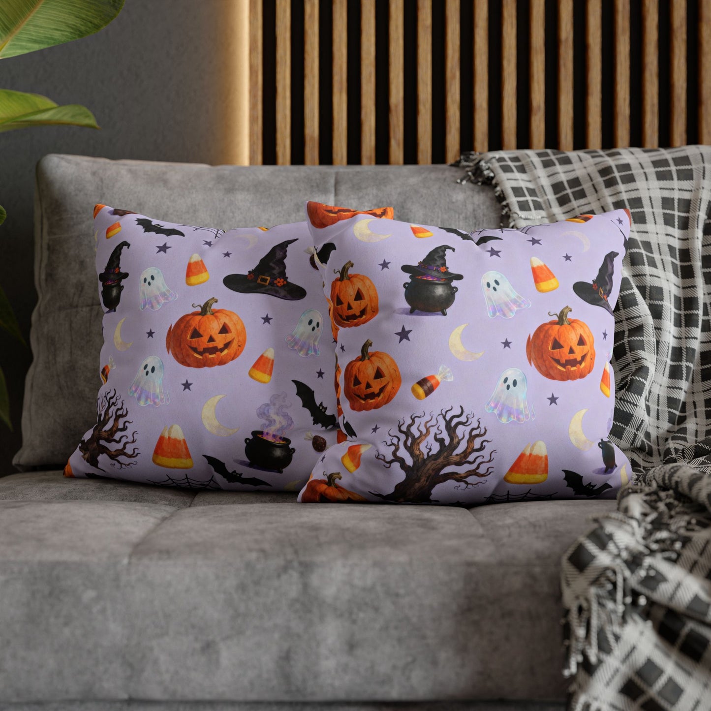 Halloween-Themed Faux Suede Pillowcase, Spooky Decor, Witchy Vibes, Cushion Cover, Fall Home Accents