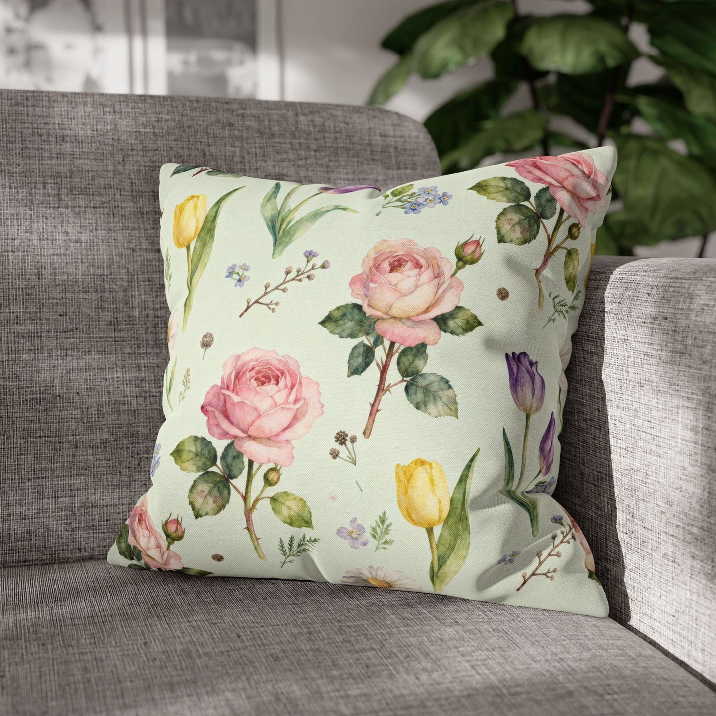 Floral Throw Pillow, Decorative Cushion Cover, Spring Home Decor, Gift for Mom, Accent Pillow for Living Room