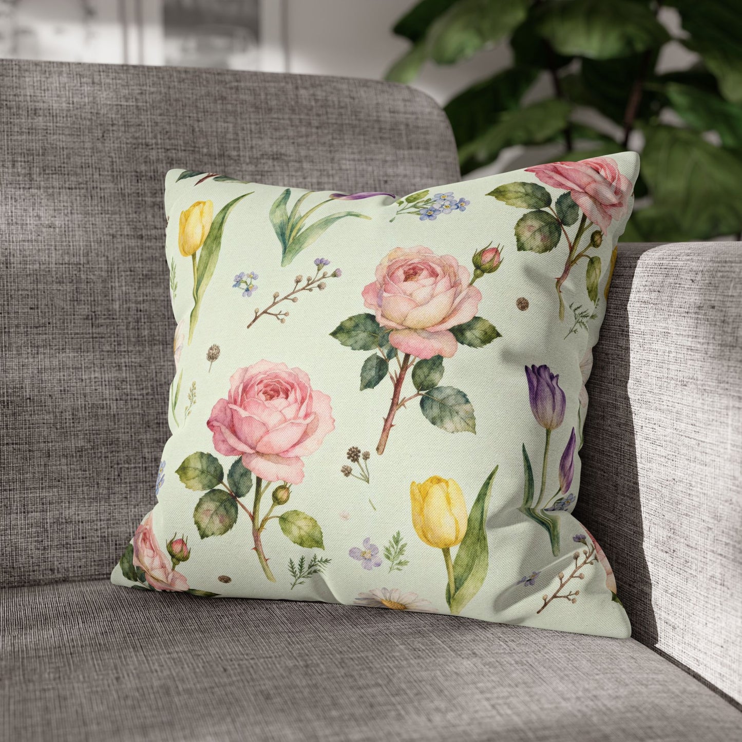 Floral Throw Pillow, Decorative Cushion Cover, Spring Home Decor, Gift for Mom, Accent Pillow for Living Room