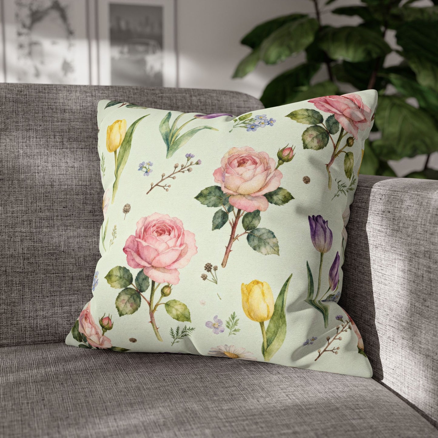 Floral Throw Pillow, Decorative Cushion Cover, Spring Home Decor, Gift for Mom, Accent Pillow for Living Room