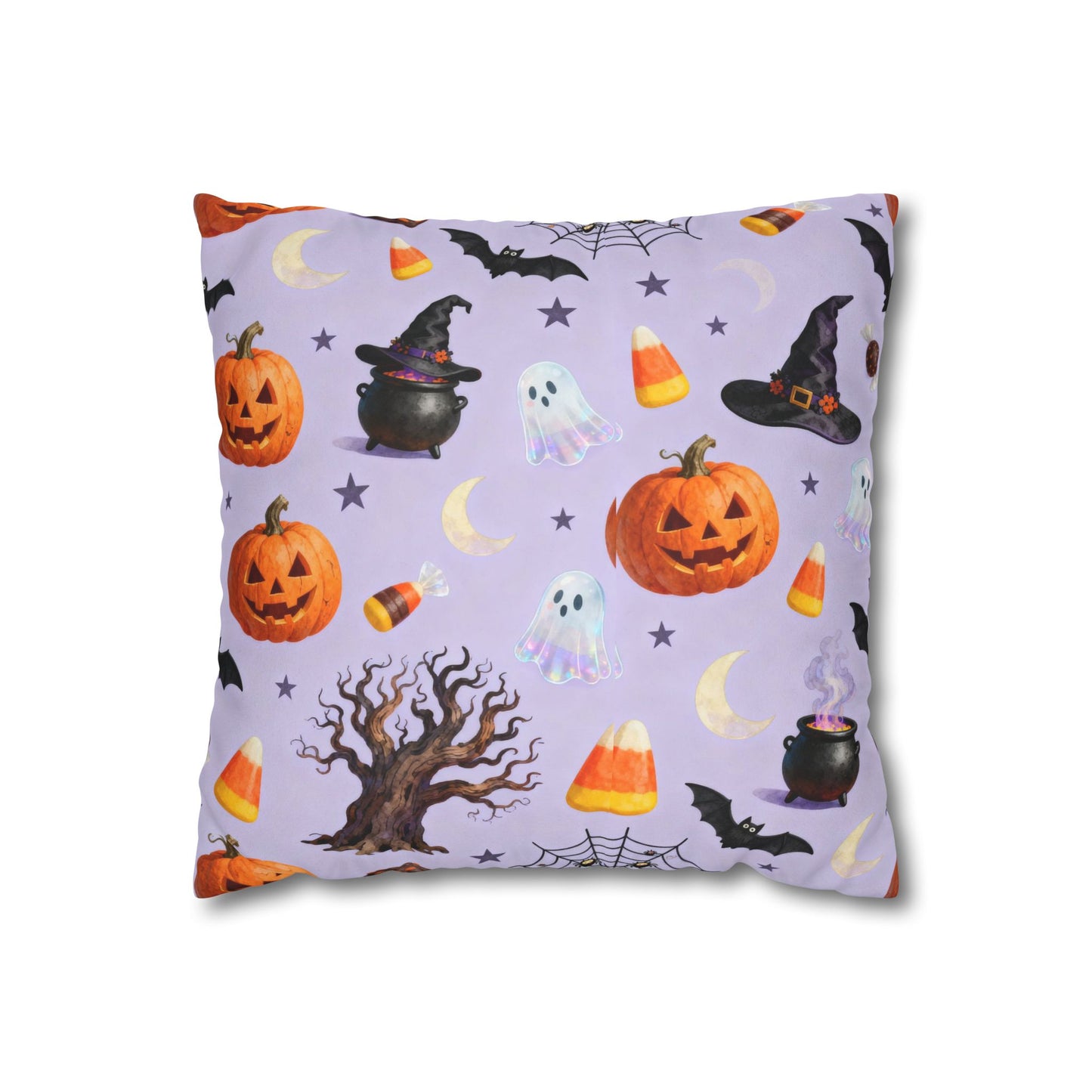 Halloween-Themed Faux Suede Pillowcase, Spooky Decor, Witchy Vibes, Cushion Cover, Fall Home Accents